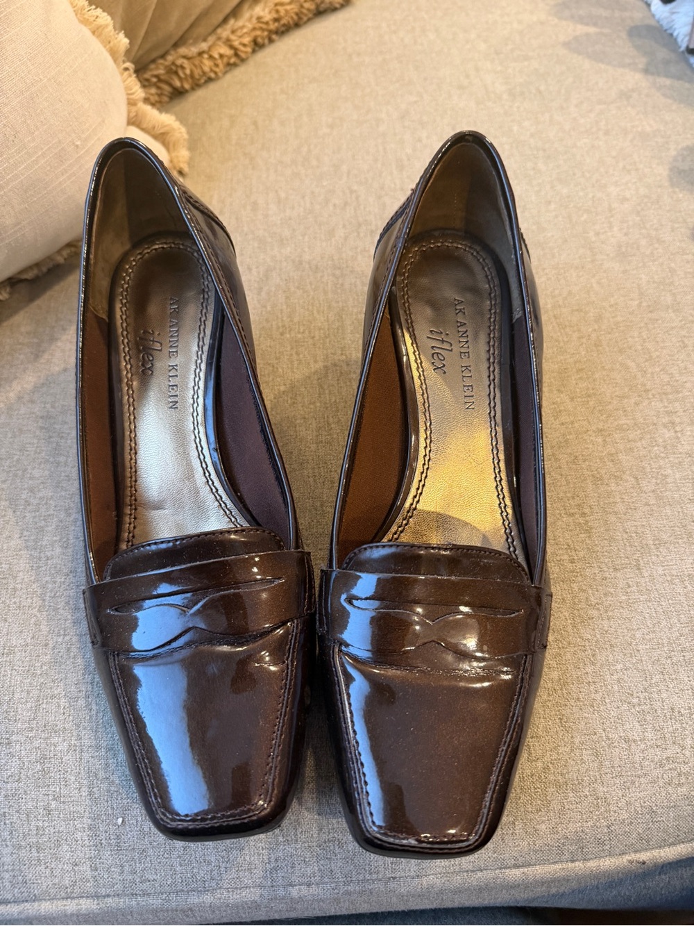 Anne Klein Dark Brown Patent Leather Loafers